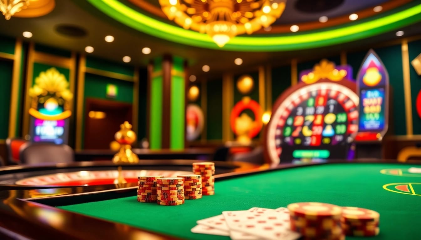 Experience the excitement of winning at 3win's luxurious casino table filled with vibrant cards and chips.