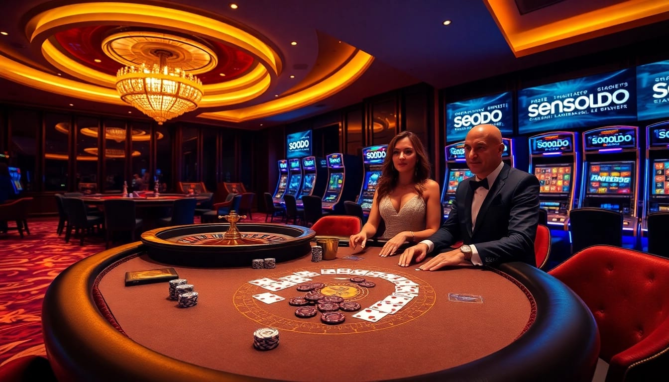 SODO Casino players enjoying high-stakes poker in an elegant setting full of excitement.