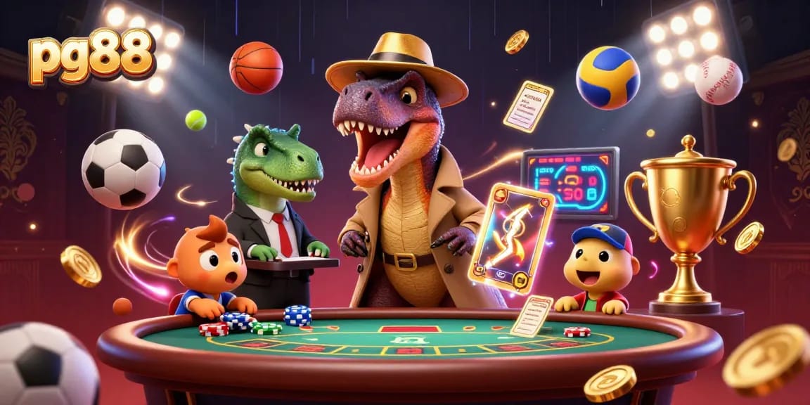 Experience thrilling gameplay at pg88, featuring dynamic action with unique 3D characters in a vibrant casino scene.