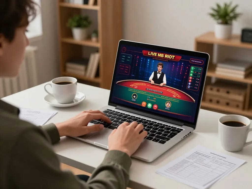 Playing live dealer games on trang chủ bl555, enjoying strategic online betting in a cozy home environment.