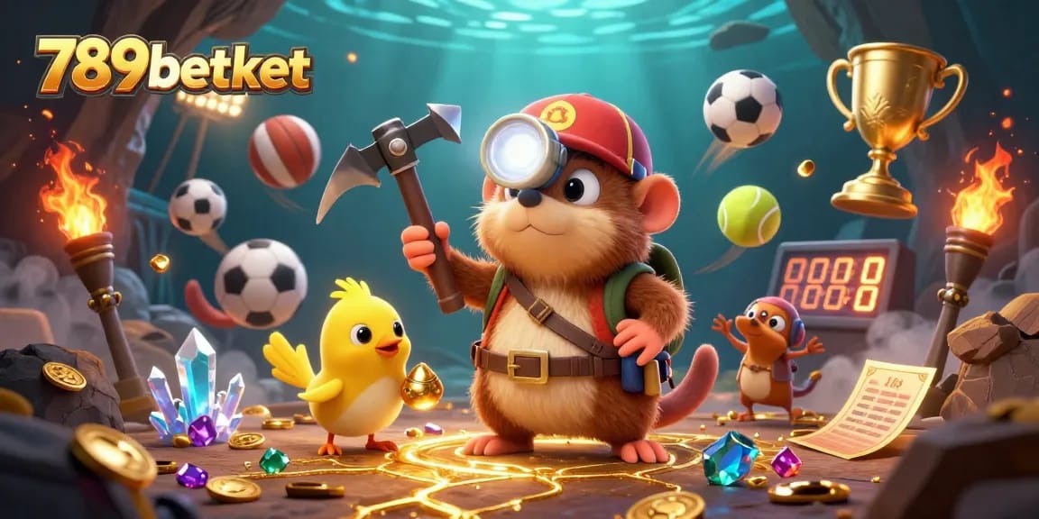 Engage in thrilling adventures at 789betket, showcasing a treasure hunter mole exploring gold-laden caves