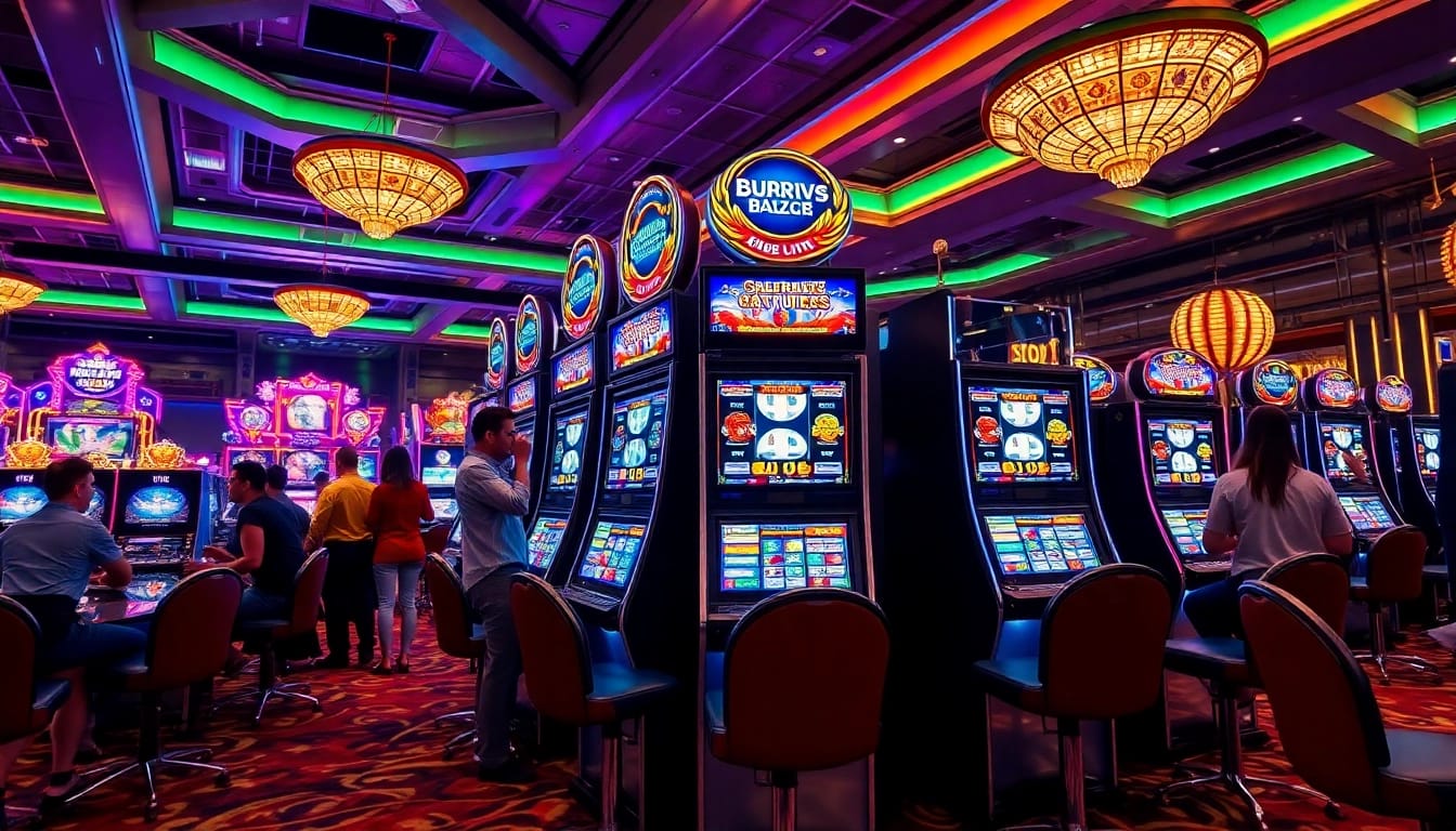 Menang besar di Slot gacor dengan mesin kasino yang berkilau dan penuh warna.