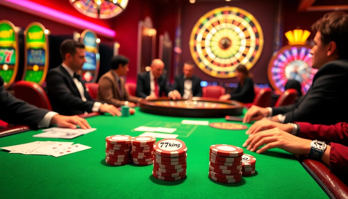 Engaging poker game at 79king casino with vibrant chips and classic cards.