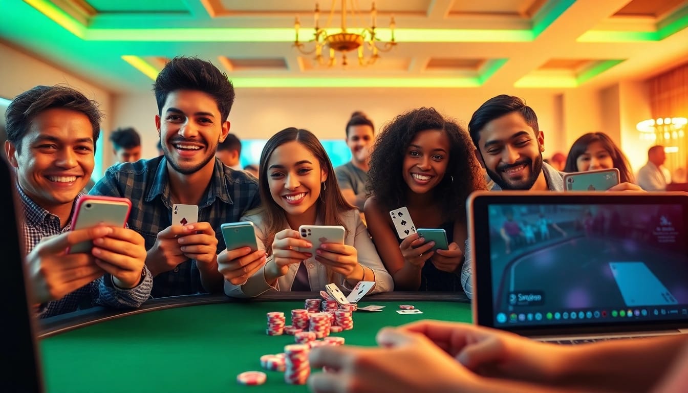 Exciting online gaming experience at gamebaidoithuong.com.vc, showcasing diverse players engaged in card games.