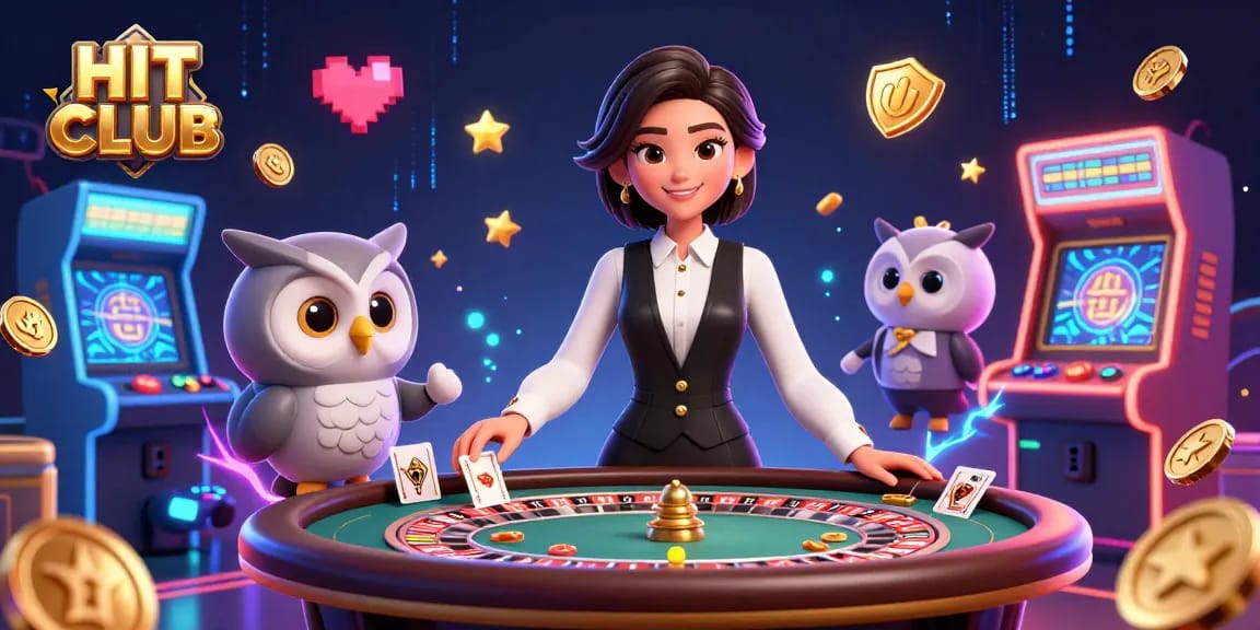 Experience the HIT CLUB gaming adventure with vibrant dealers, arcade elements, and casino excitement.