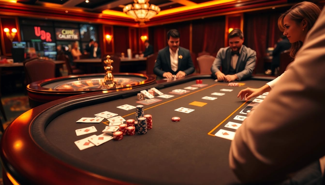 KJC casino scene showcasing a poker table with players immersed in an exciting game.