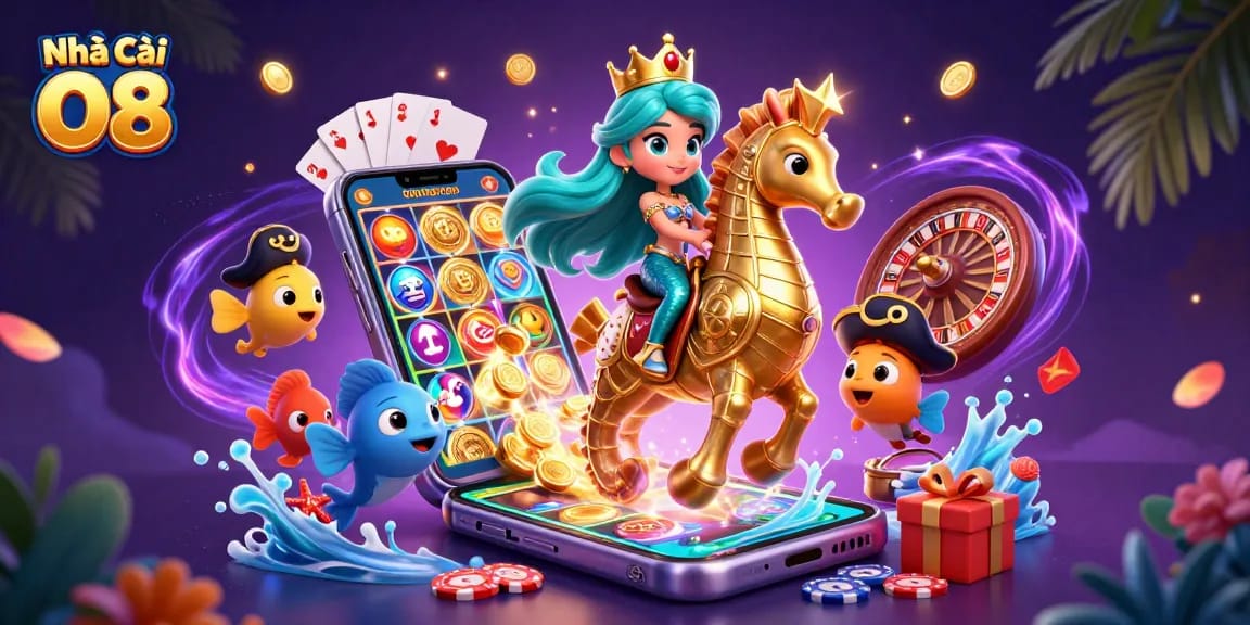 Engage with Nhà Cái O8’s dynamic gaming world featuring vibrant characters and exciting casino elements.