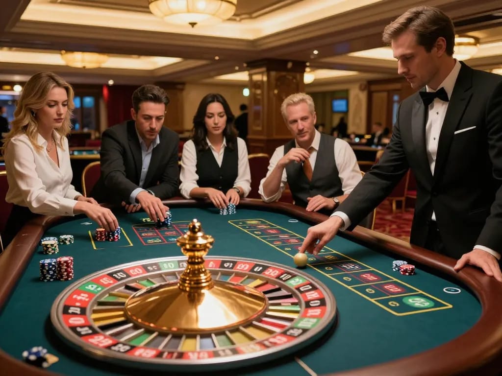 Spin the roulette wheel at sc88hd, showcasing players' excitement and elegant casino decor.