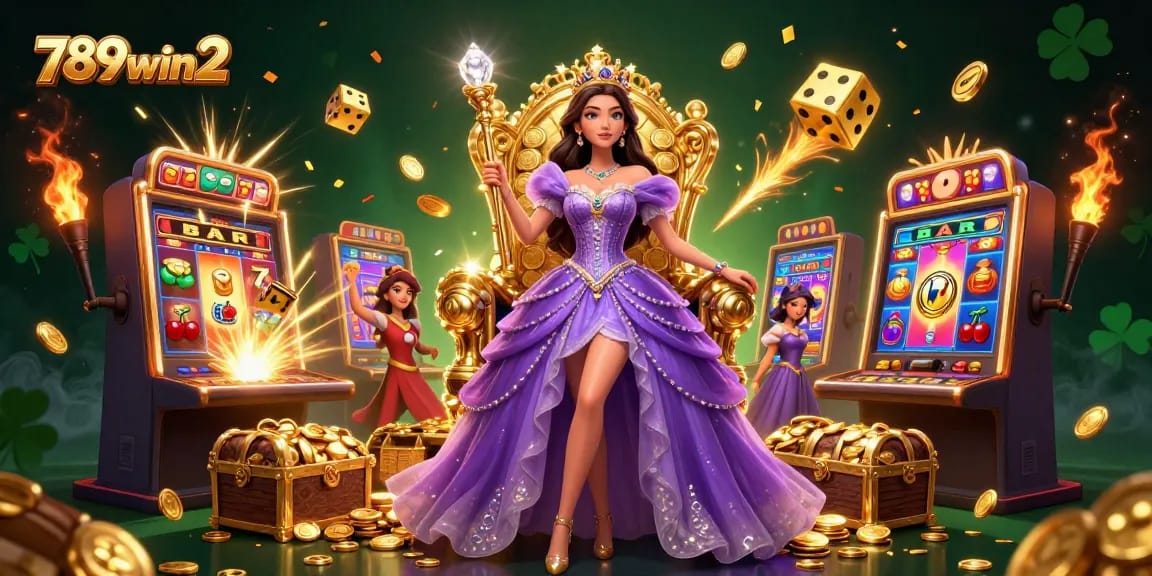 Experience excitement at 789win2 with a vibrant slot machine jackpot and dazzling characters.
