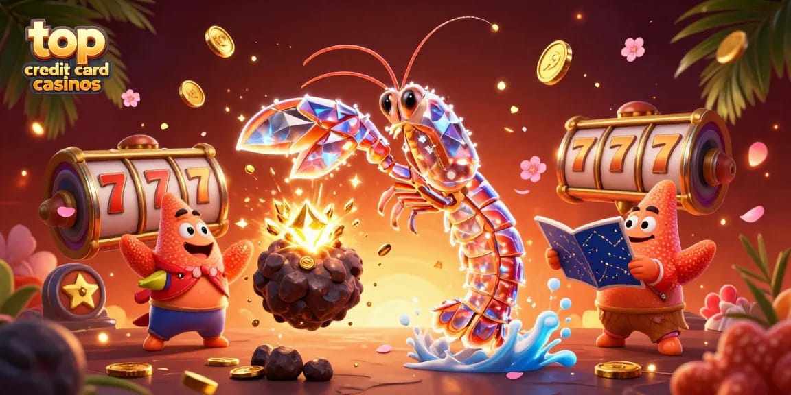 Discover top credit card casinos featuring a galactic warrior amid dazzling slot games and golden coins.
