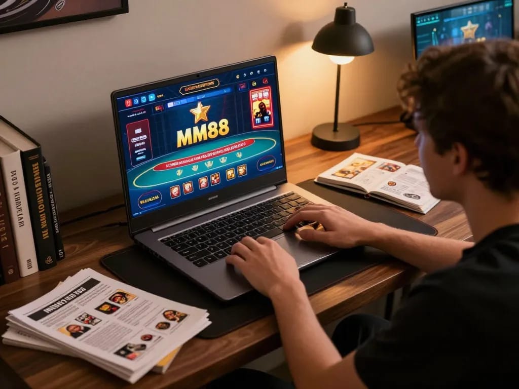 Engaging with MM88 on a laptop for an immersive online gaming experience.