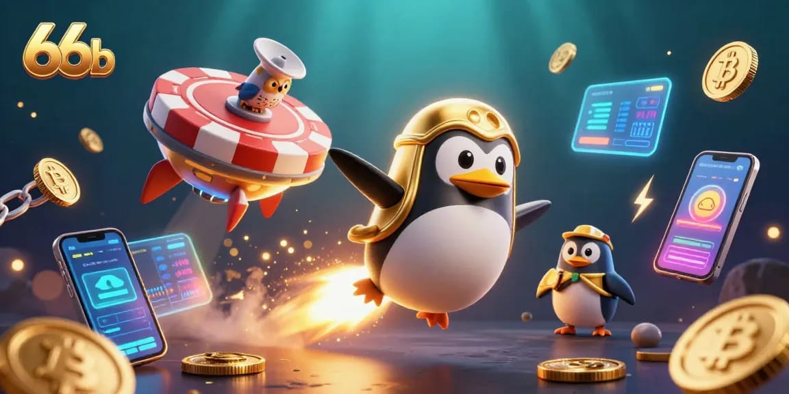 Experience 66b's vibrant and engaging gambling world with golden coins and crypto elements.