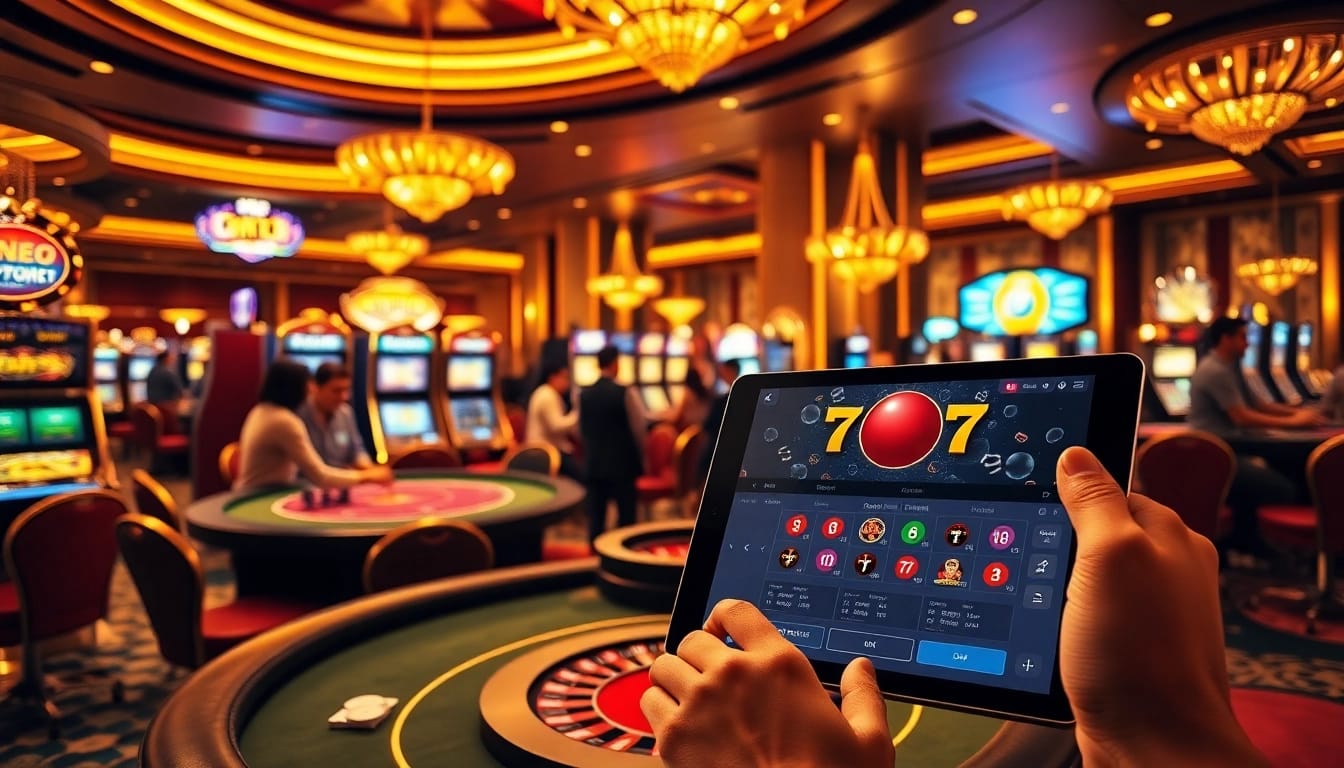 An exciting 77ball game scene showcasing gamblers at a vibrant casino table with cards and chips.