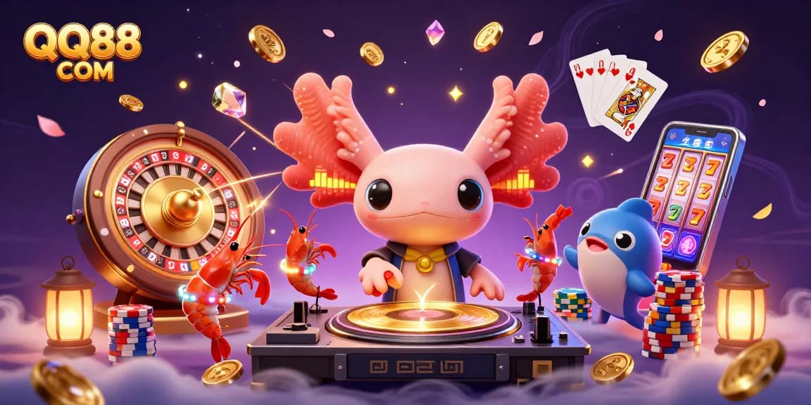 Experience the excitement with QQ88 COM through vibrant 3D casino characters amidst lively gambling action.