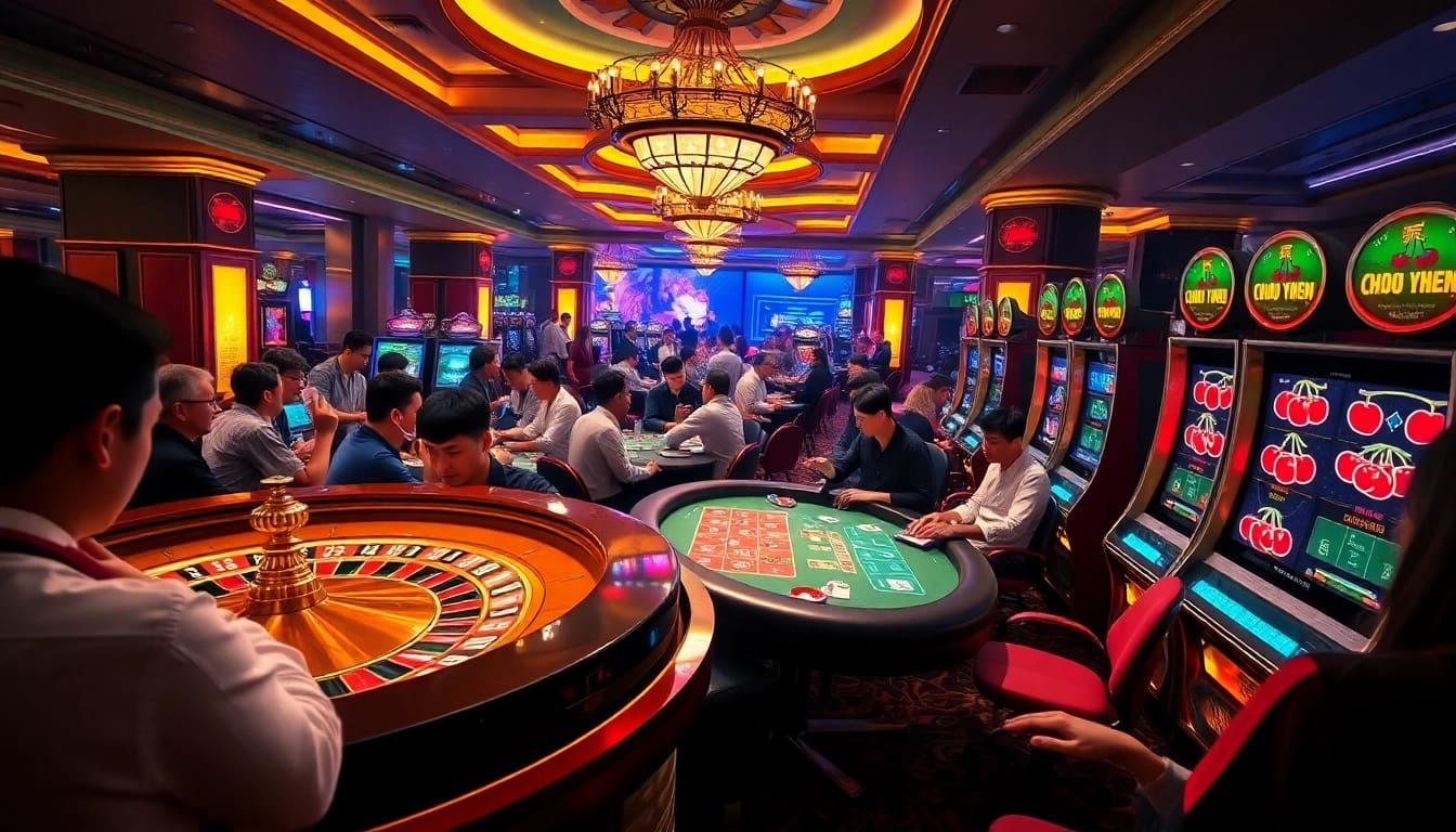 Chotruyen players immersed in a luxurious casino atmosphere, engaging in roulette and poker games.
