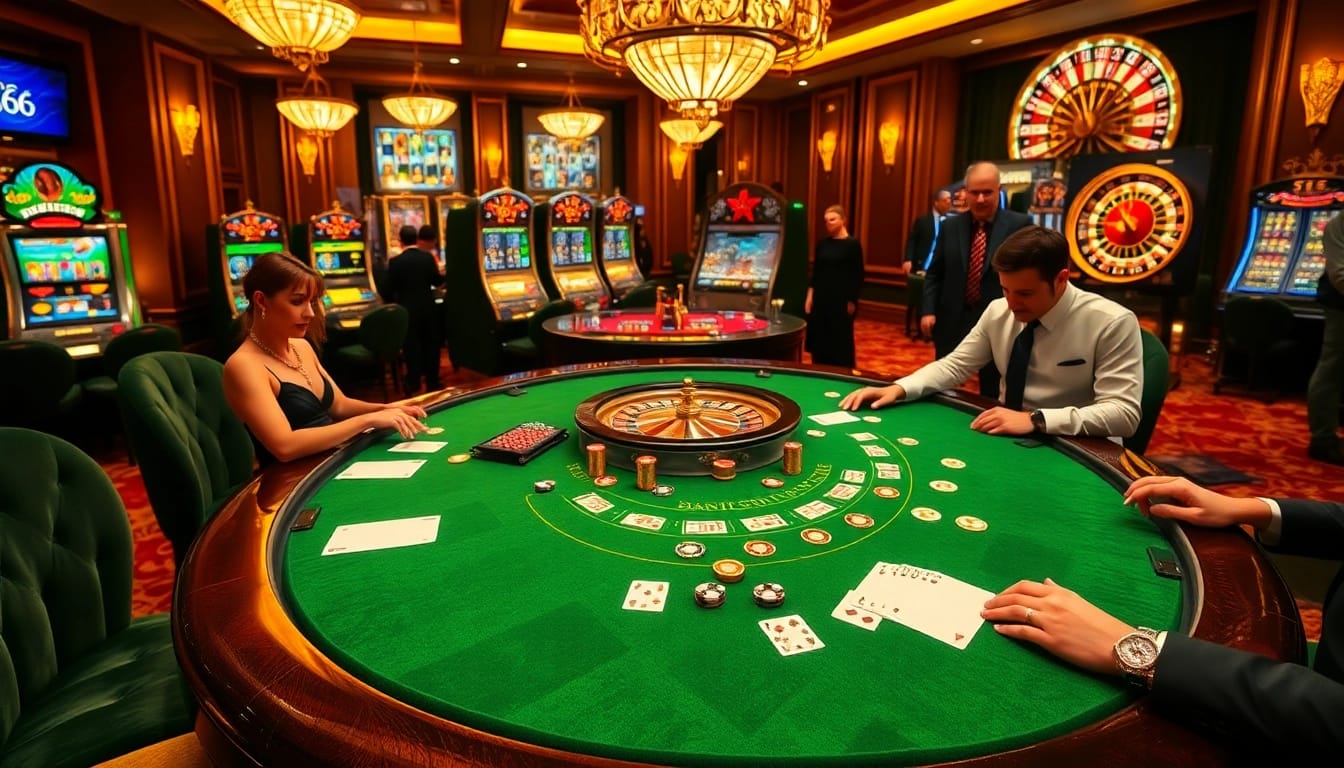 Engaged players at a luxurious blackjack table enjoying the thrill of MB66 bets.