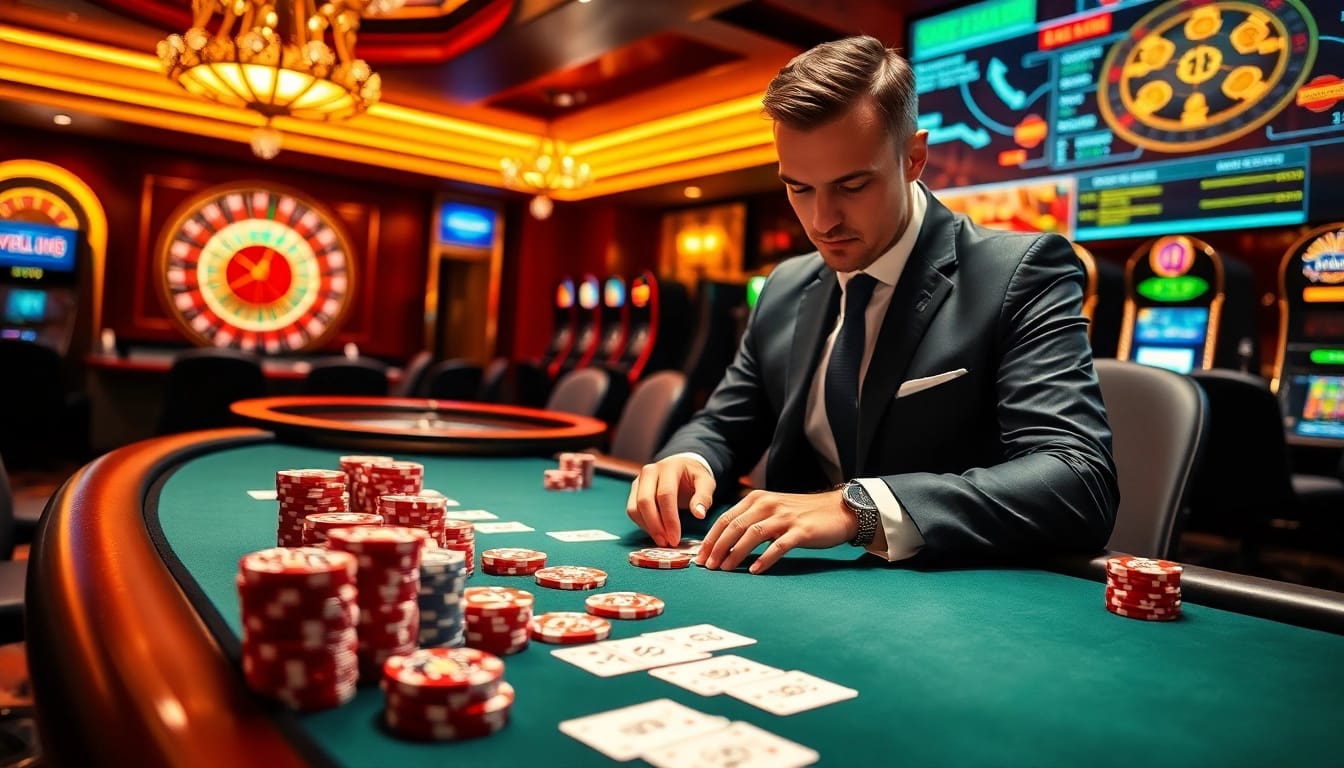 Experience thrilling moments at mb66.nyc with a luxurious poker table and vibrant casino elements.