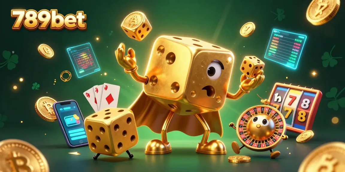 Experience the excitement of 789bet with a vibrant 3D casino scene showcasing slots, crypto coins, and dice.
