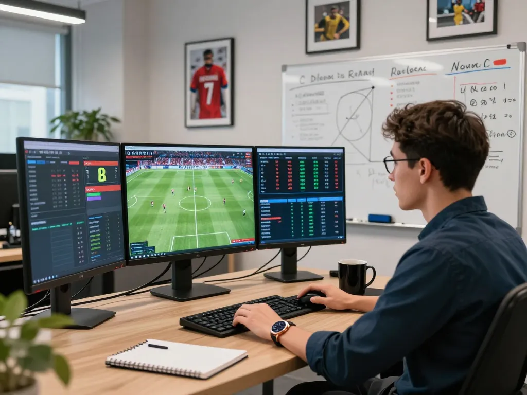 Live sports data analysis with NOWGOAL interface in a modern lab setting, showcasing fast updates and insights.