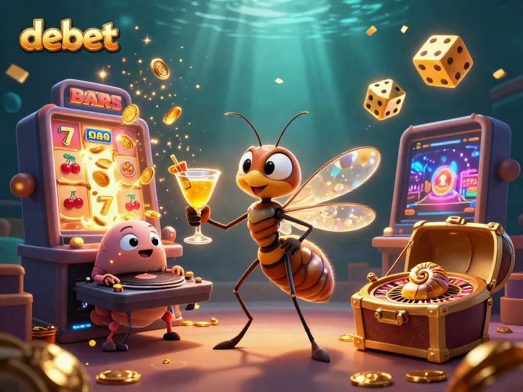 Experience dynamic gaming at Debet with vibrant casino mascots in an energetic 3D scene.
