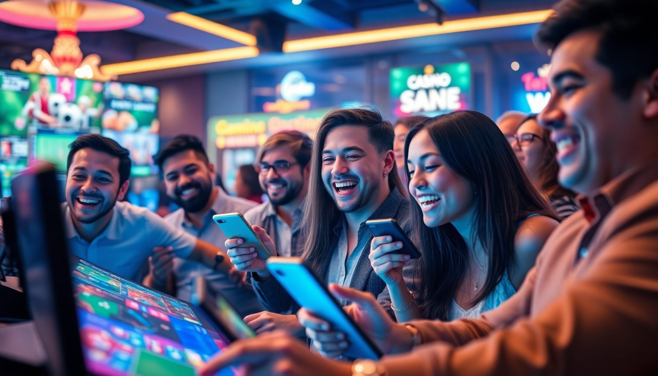 Excited players enjoying their gaming experience at winvn88.live with vibrant colors and modern devices.