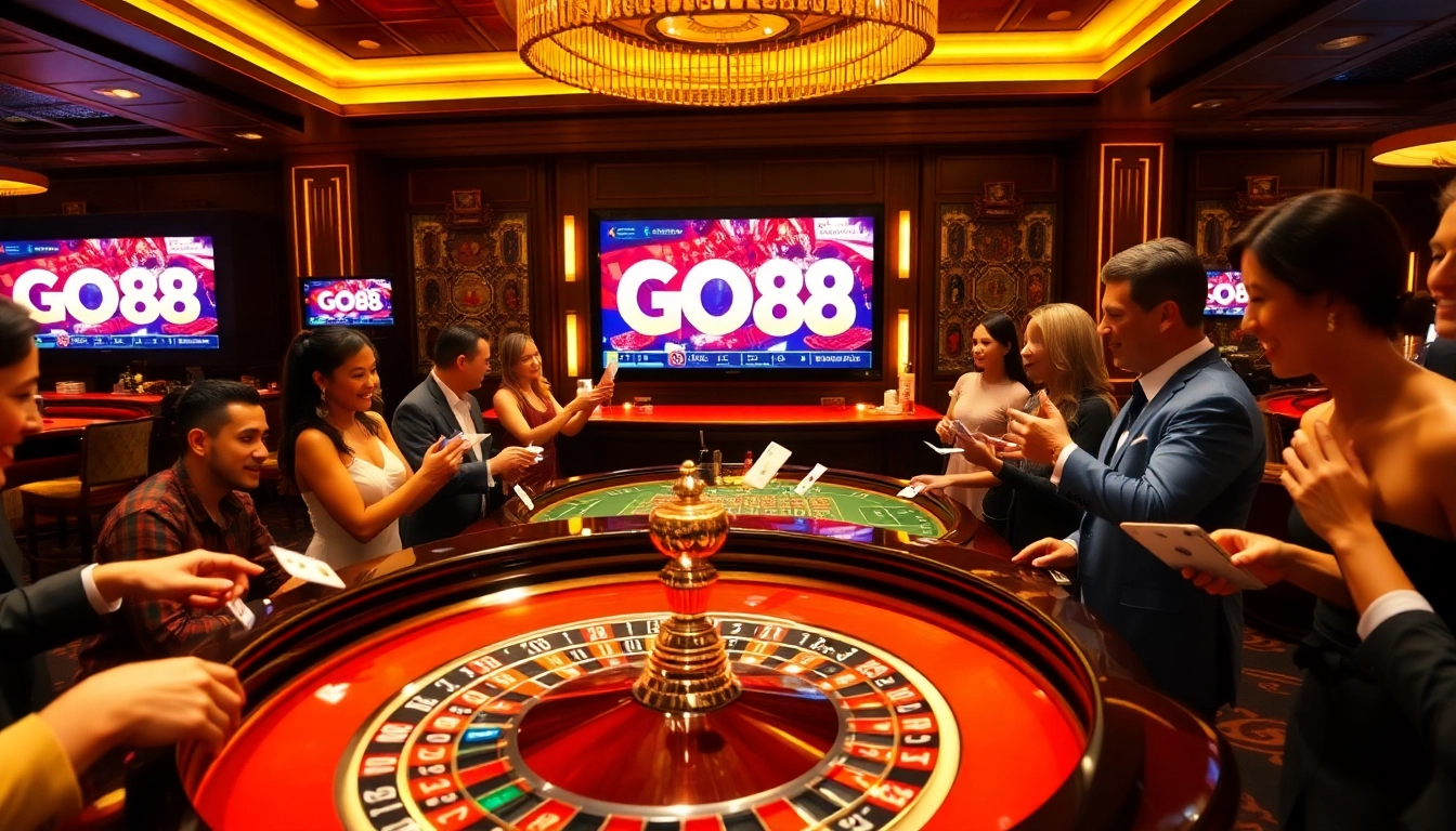Excited players at a roulette table showcasing the vibrant gambling scene of https://go88casino.pro/ with engaging games.