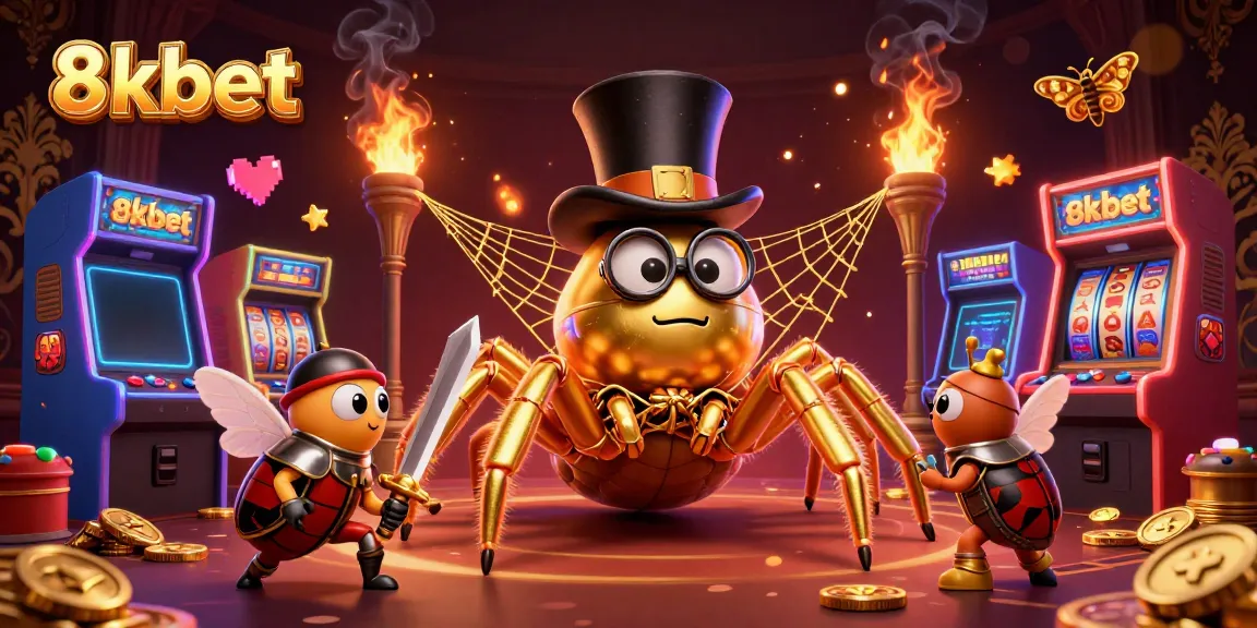 Win exciting jackpots at 8xbet with a captivating golden tarantula and brave knight in action.