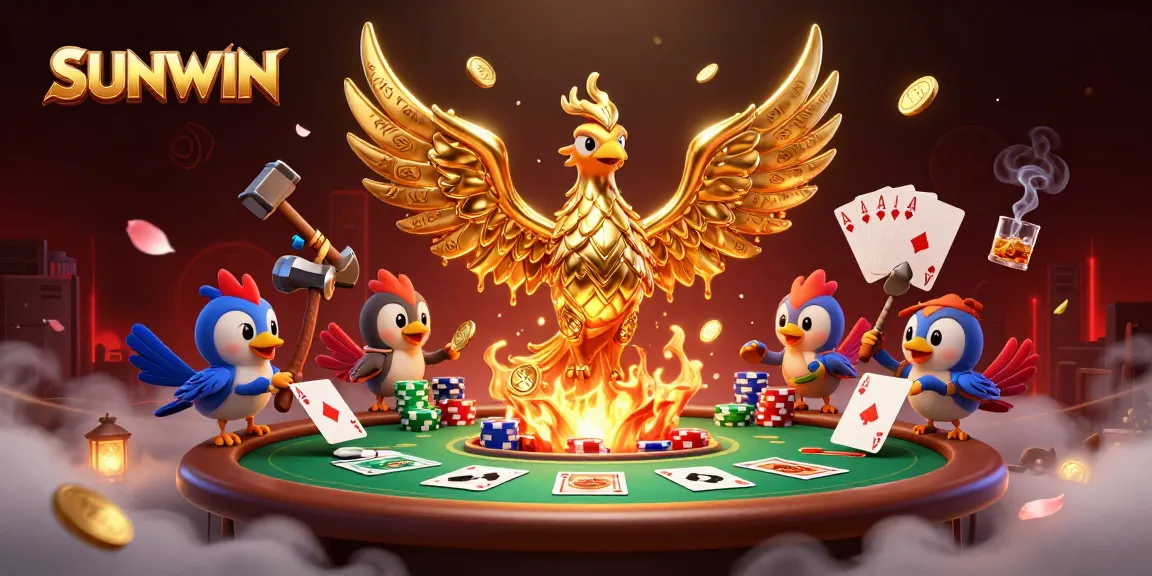 SUNWIN users enjoy exhilarating poker games with a golden phoenix and vibrant casino elements.