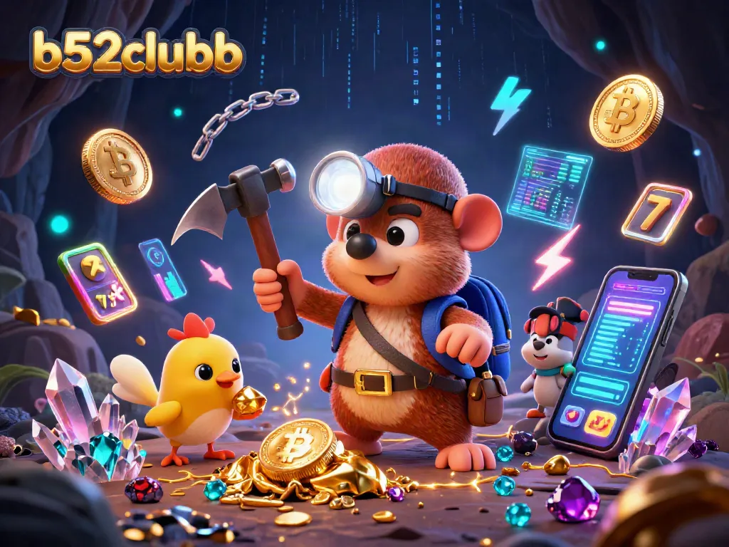 B52clubb offers immersive gaming experiences with a treasure hunter in a vibrant casino scene.