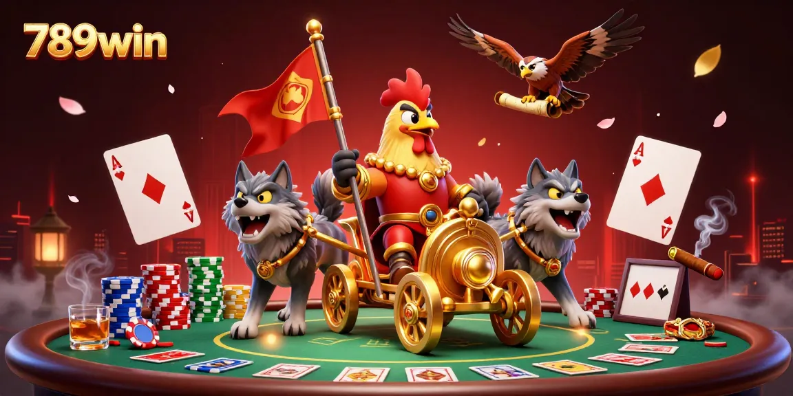 Play exciting poker with 789win in a vibrant and festive casino scene featuring dynamic characters.