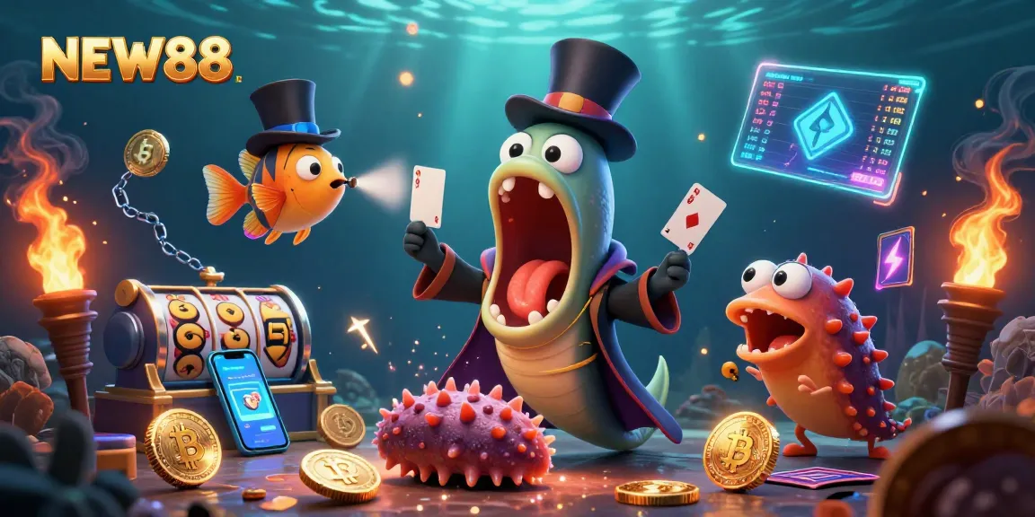 Engage with NEW88 through a magical underwater casino scene featuring thrilling games and characters.
