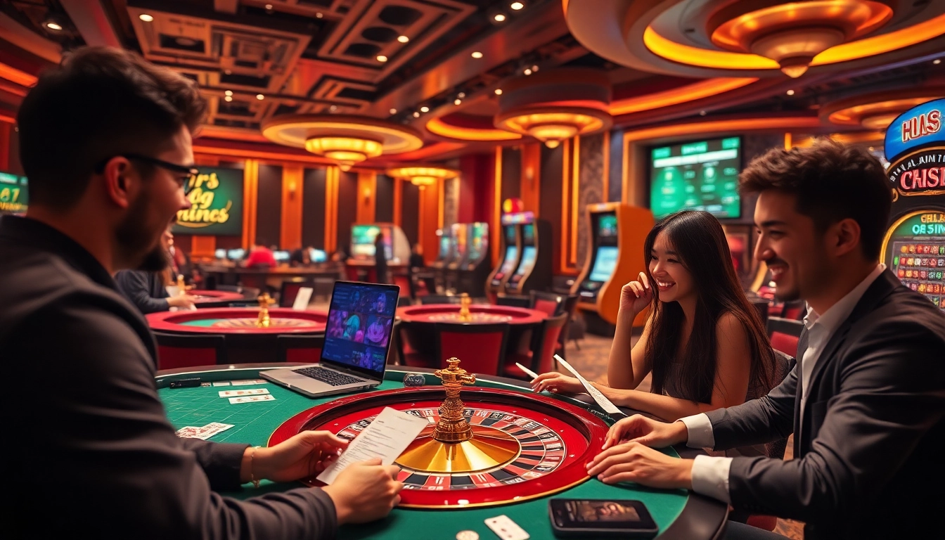 Lixi88 online gamblers enjoying a thrilling experience with poker and roulette tables.