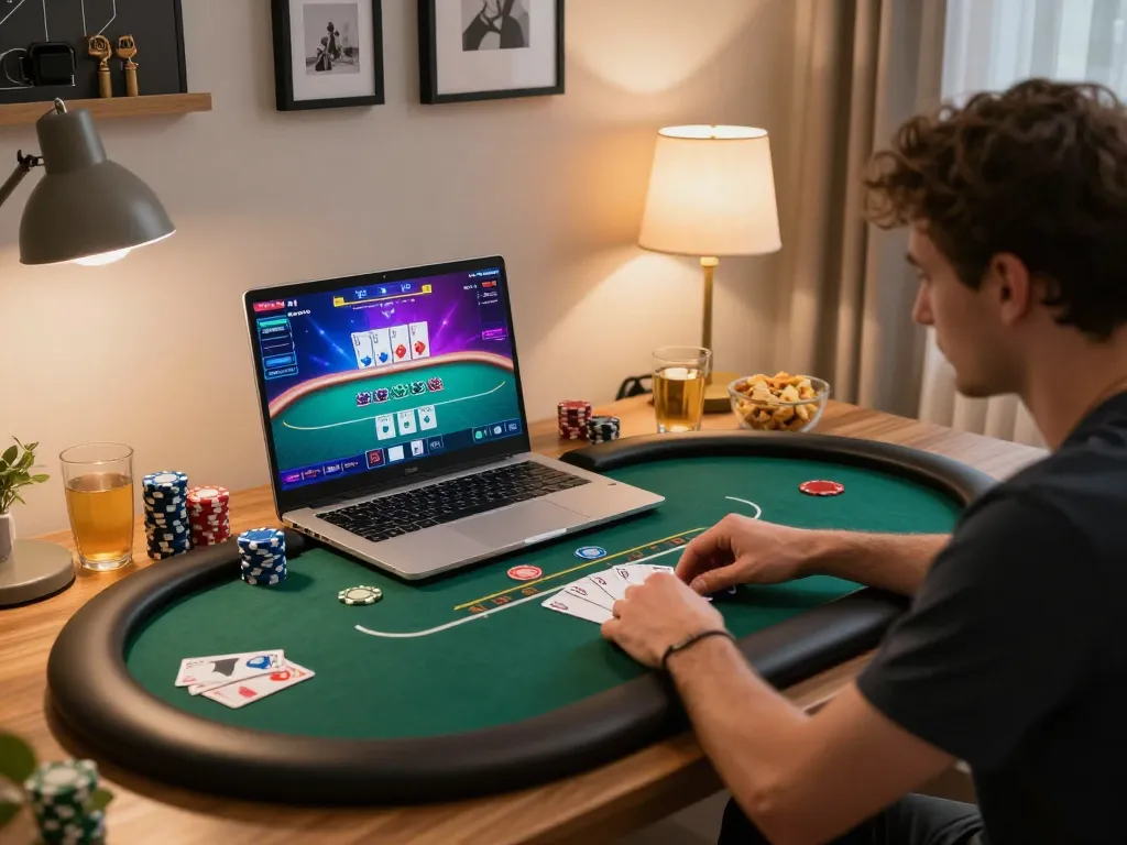 Player immersing in online poker gameplay at home using lsa strategy to enhance winning