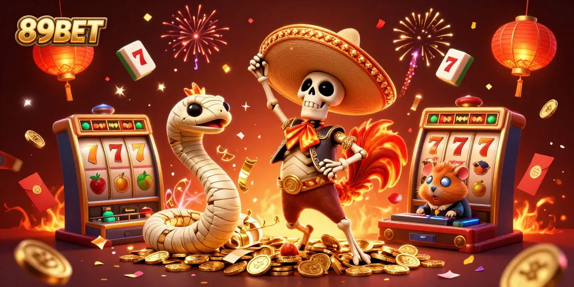 Celebrate wins and excitement with 89BET featuring lively characters in a vibrant casino scene.