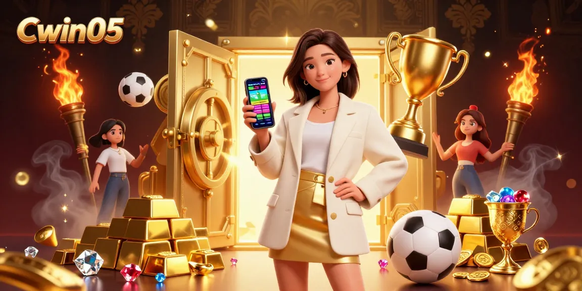 Cwin05 sports betting app displayed by Asian woman in luxury casino setting, vibrant elements enhancing gambling energy