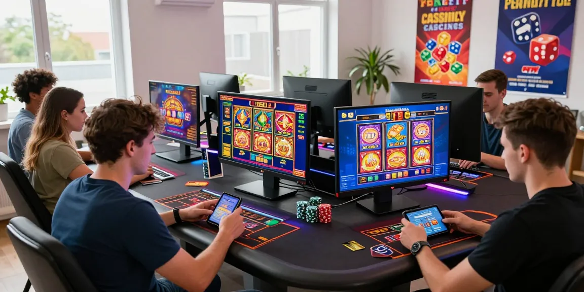 Engaging scene of players exploring https://scoarch.org.uk list of credit card casinos with vibrant gaming setups and credit card transactions.