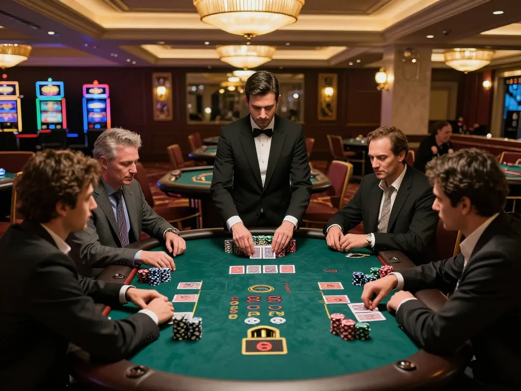 Experience thrilling blackjack gameplay at Da88up's upscale casino table with strategic players and professional dealer