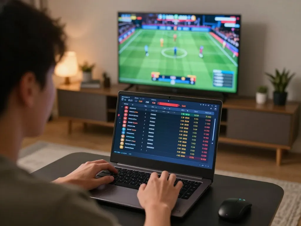 Engaging in sports betting on F8BET platform, showcasing dynamic odds and lively betting environment