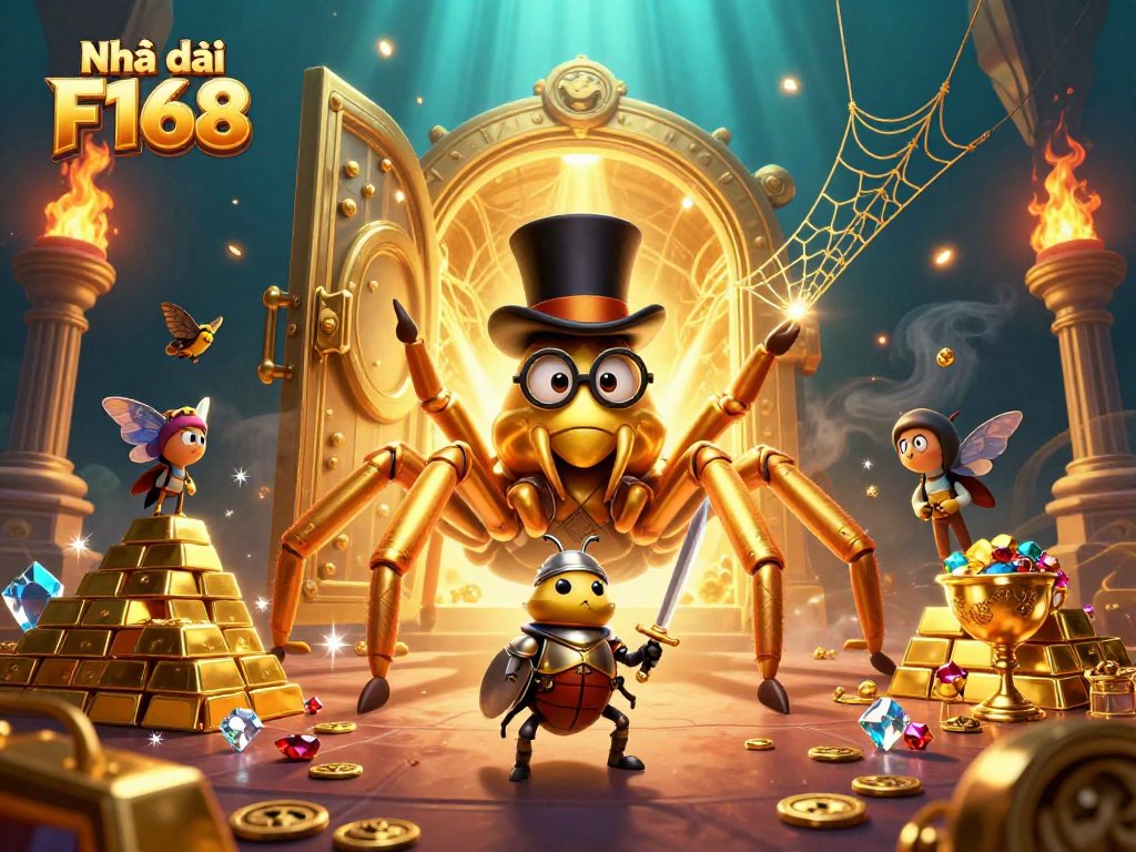 Engage with Nhà cái F168's thrilling environment featuring a golden tarantula and a brave beetle knight.