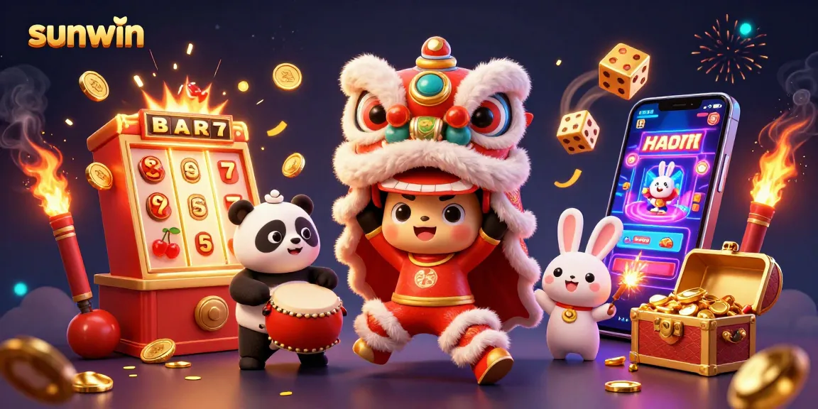 Experience excitement with Sunwin casino games featuring vibrant 3D characters and jackpot elements.