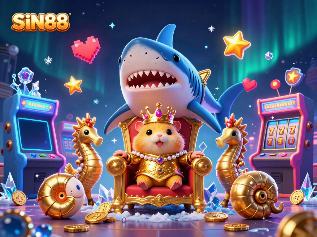 Experience jackpot excitement with SIN88's vibrant 3D casino kingdom featuring royal hamster king.