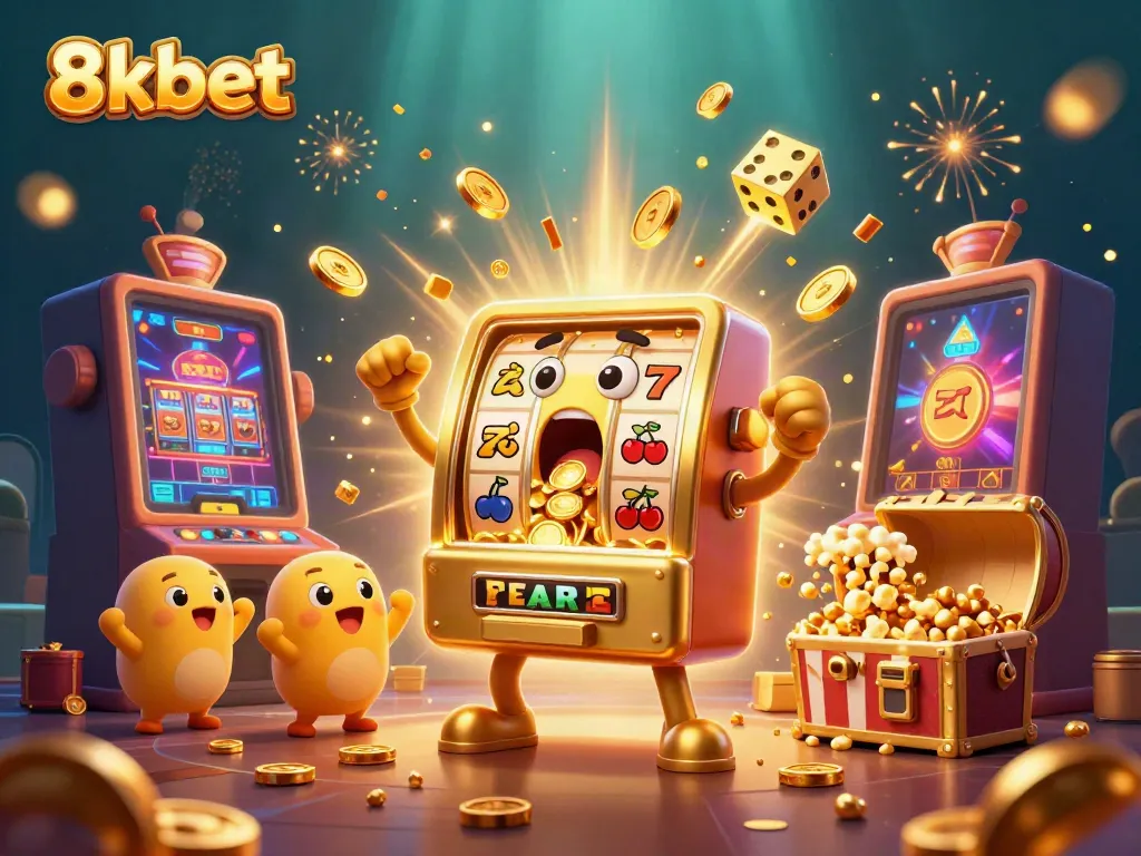 Experience the thrill of playing 8xbet slots as the golden slot machine celebrates a jackpot!