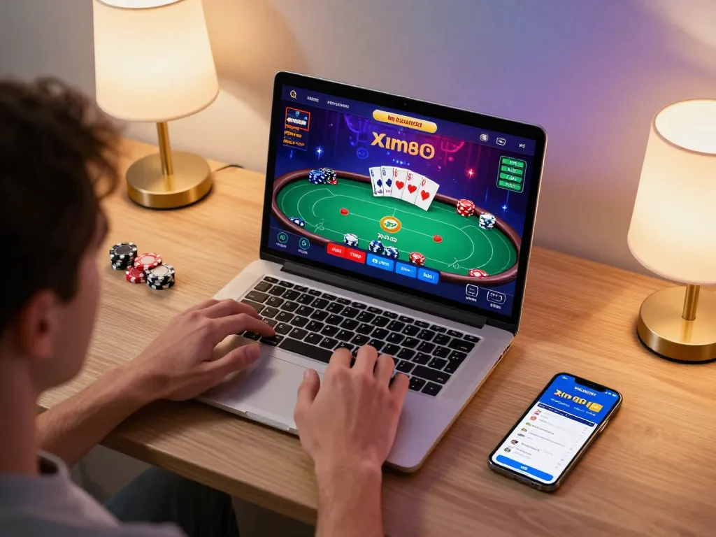 The player strategizes their next move while using the Xin88 online gaming platform, showcasing a poker game setup.