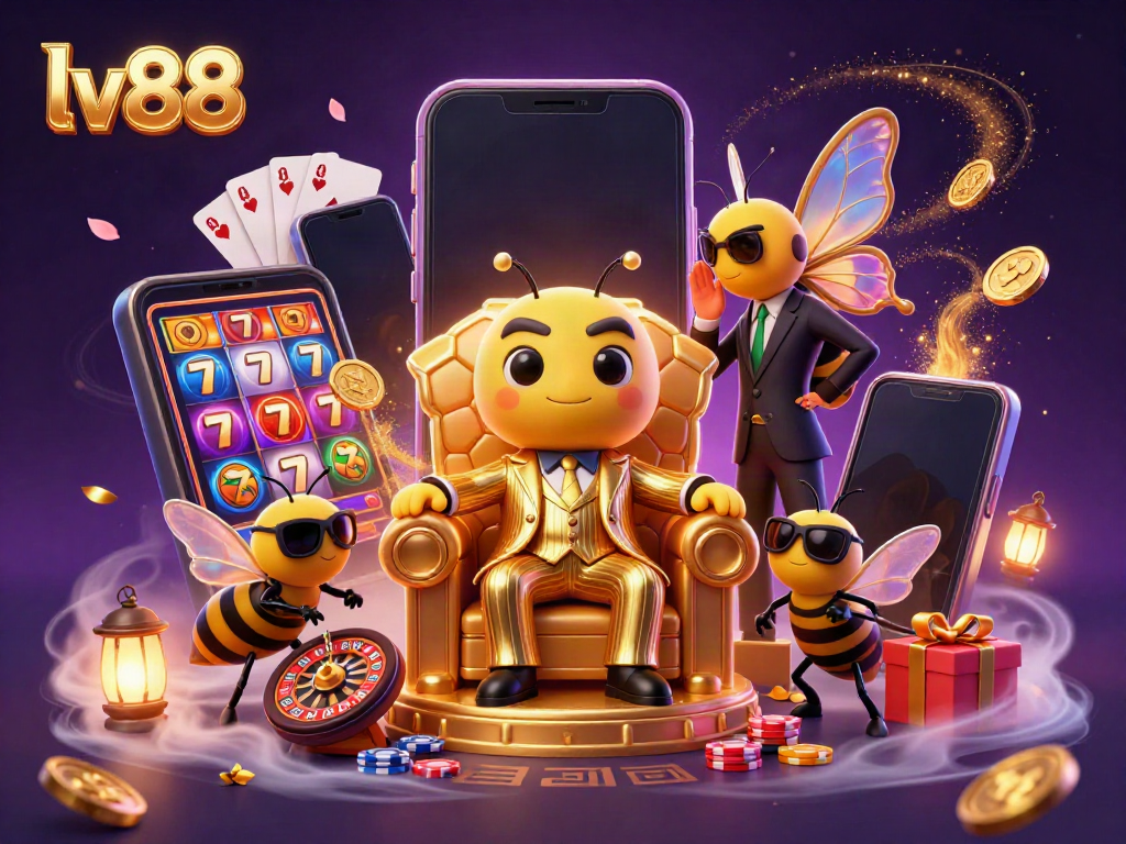 Experience the excitement of lv88 with a vibrant 3D casino scene featuring a bumblebee mob boss and game elements.