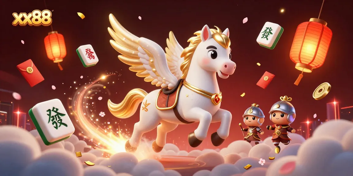 Experience thrilling gameplay at xx88 with a majestic celestial horse and knight amidst vibrant casino elements.