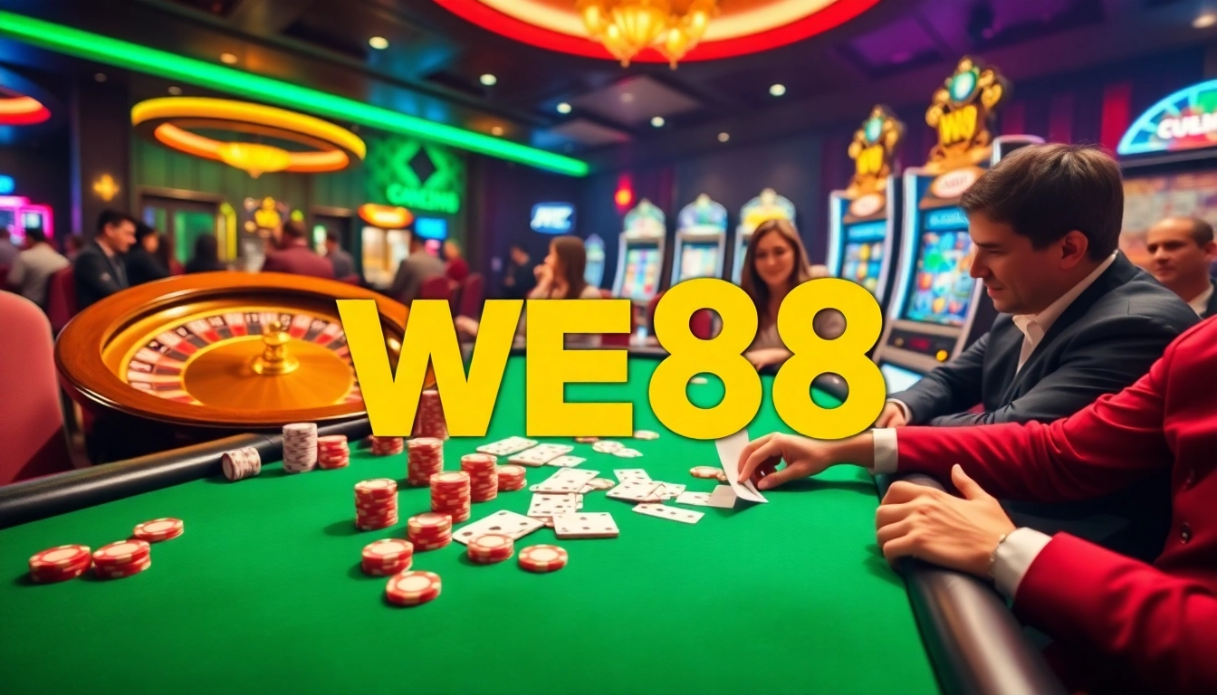 Experience the excitement at WE88 casino with vibrant slot machines and poker tables.