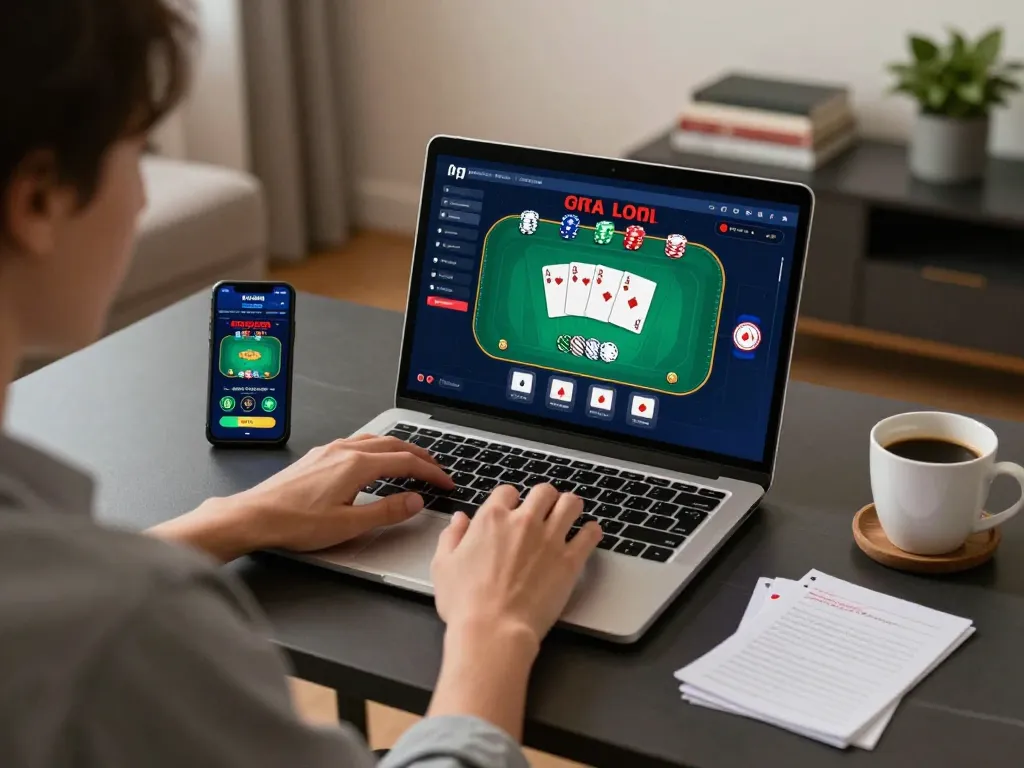Engaging in responsible online casino gaming with TR88 using a modern laptop setup.