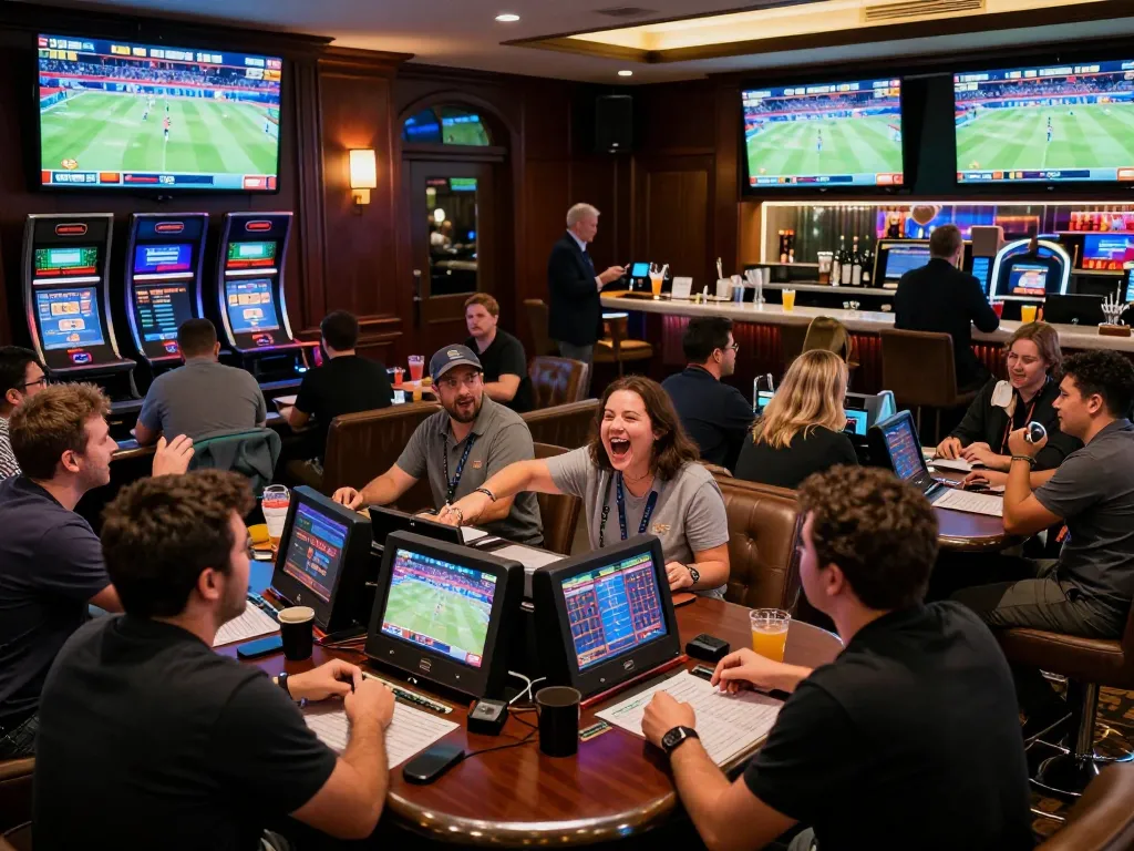 Experience the excitement of betting at qh88go in a lively sports lounge with multiple screens