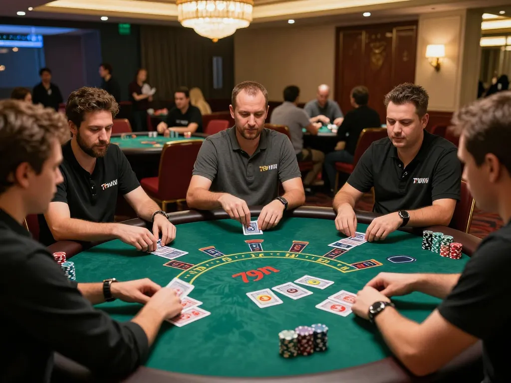 Players enjoying a thrilling blackjack game at 79win, showcasing intense action and strategic gameplay.