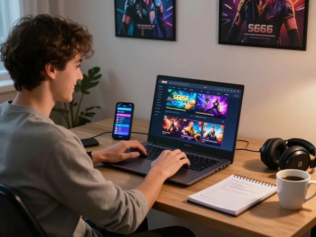 S666 online gaming platform experience with a user exploring various games at home